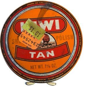 Vintage KIWI Tan Shoe Polish Tin 1 1/8 Oz Douglassville PA